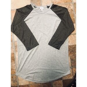 Lularoe L Black Gold Metalic Sparkle 3/4 Sleeve Gray Body NWOT Party